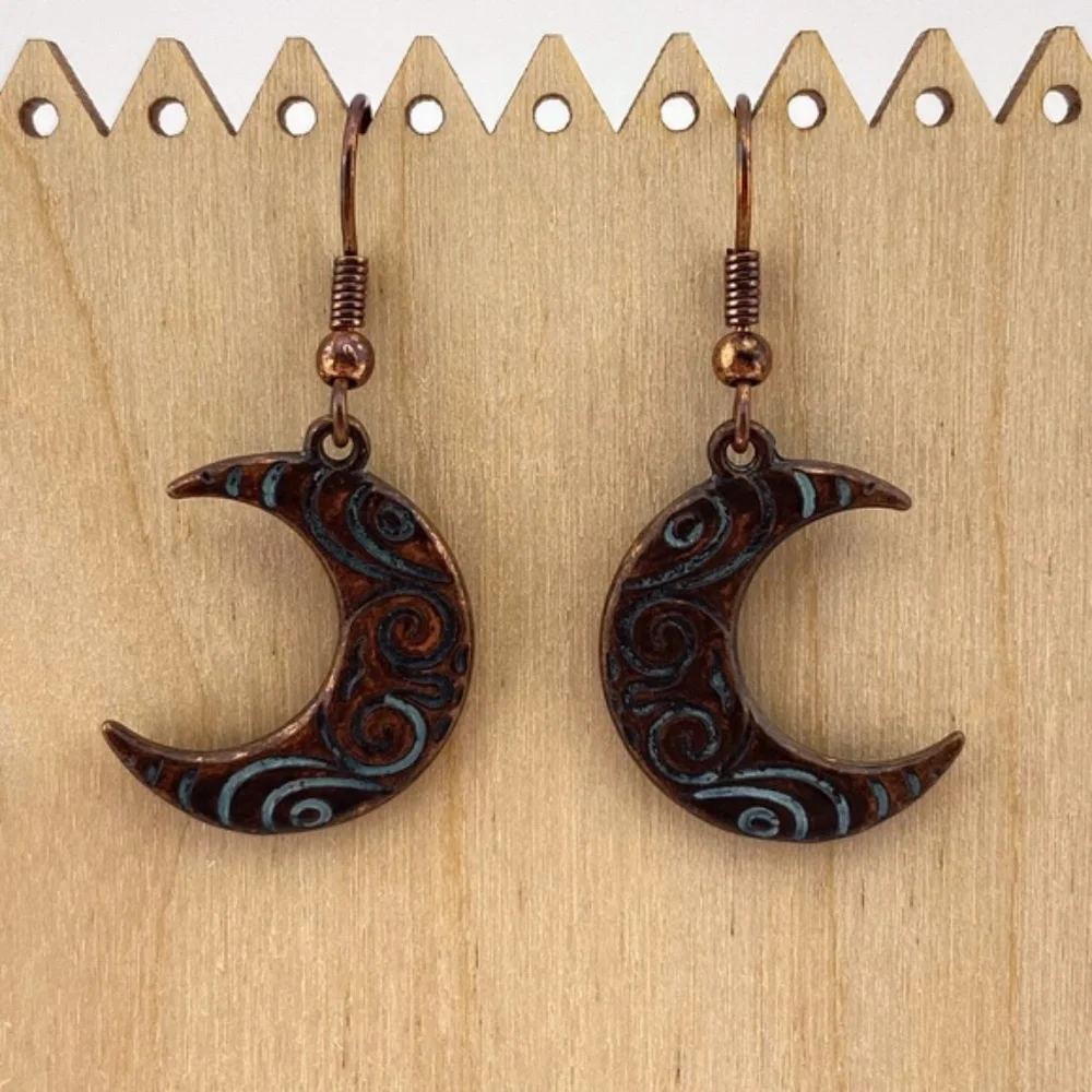 (8) Patina Crescent Moon Earrings